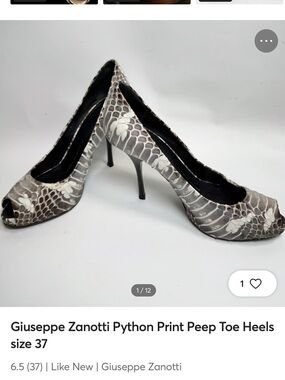 Giuseppe Zanotti Gray & White Python Print Peep Toe Heels